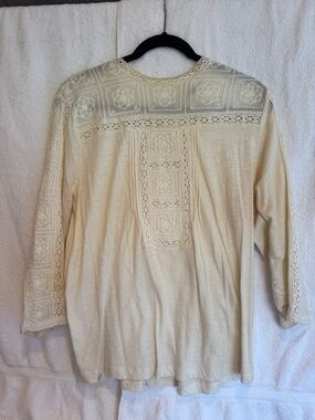 Lucky Brand Cream Crochet Panel Tunic Top
